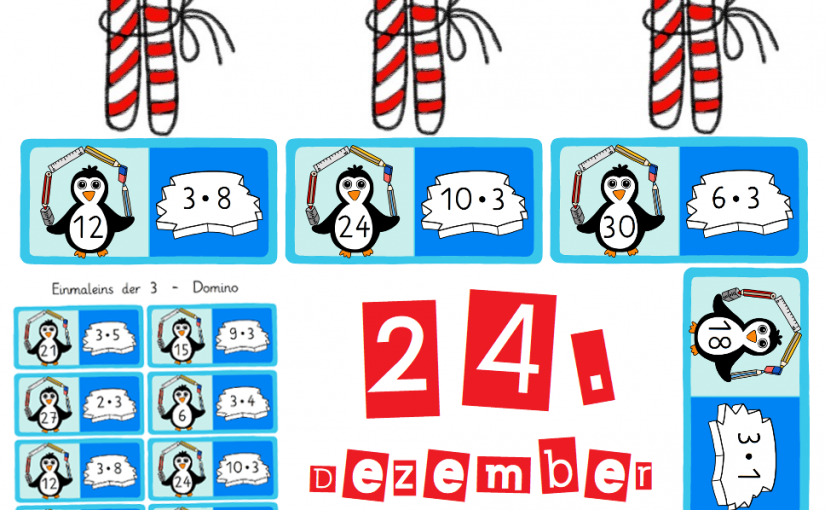 Domino zum Einmaleins der 3 – mit Pinguinen ins neue Jahr