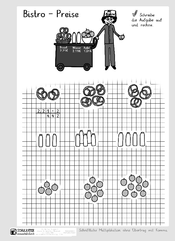 2 Arbeitsblätter: Multiplikation ohne Übertrag mit Komma ...