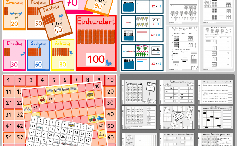 Mathematerial für den Zahlenraum bis 100: Karten, flexible Hundertertafel, Übungen